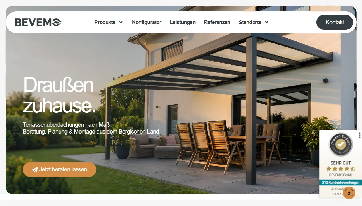 Screenshot der Website BEVEMO