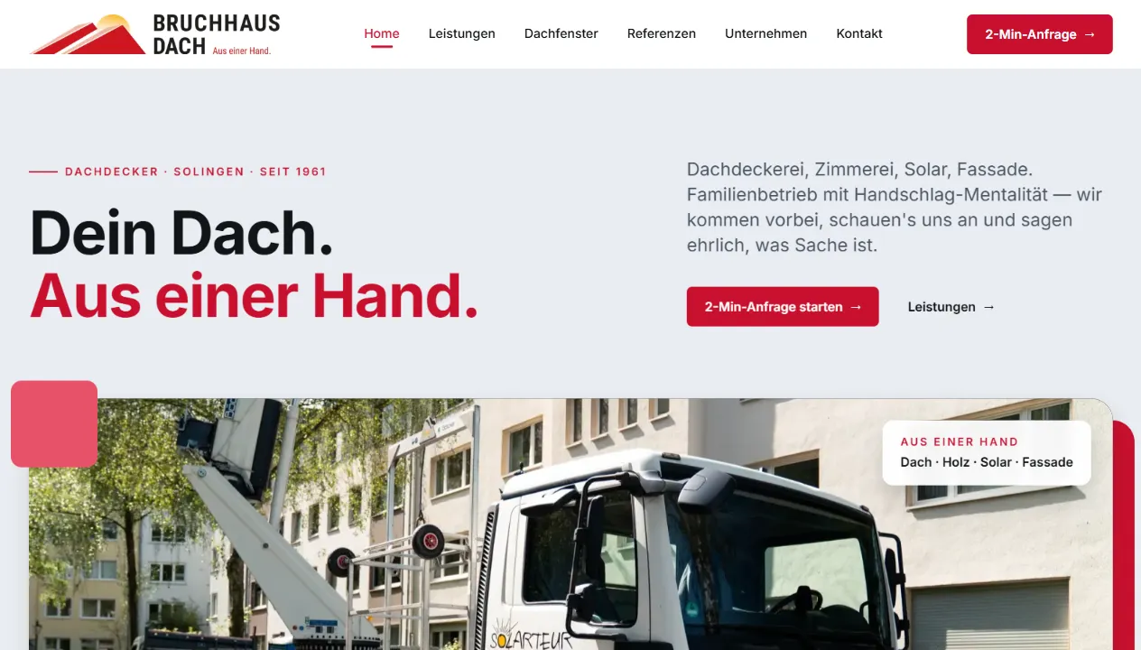 Screenshot der Website Bruchhaus Dach
