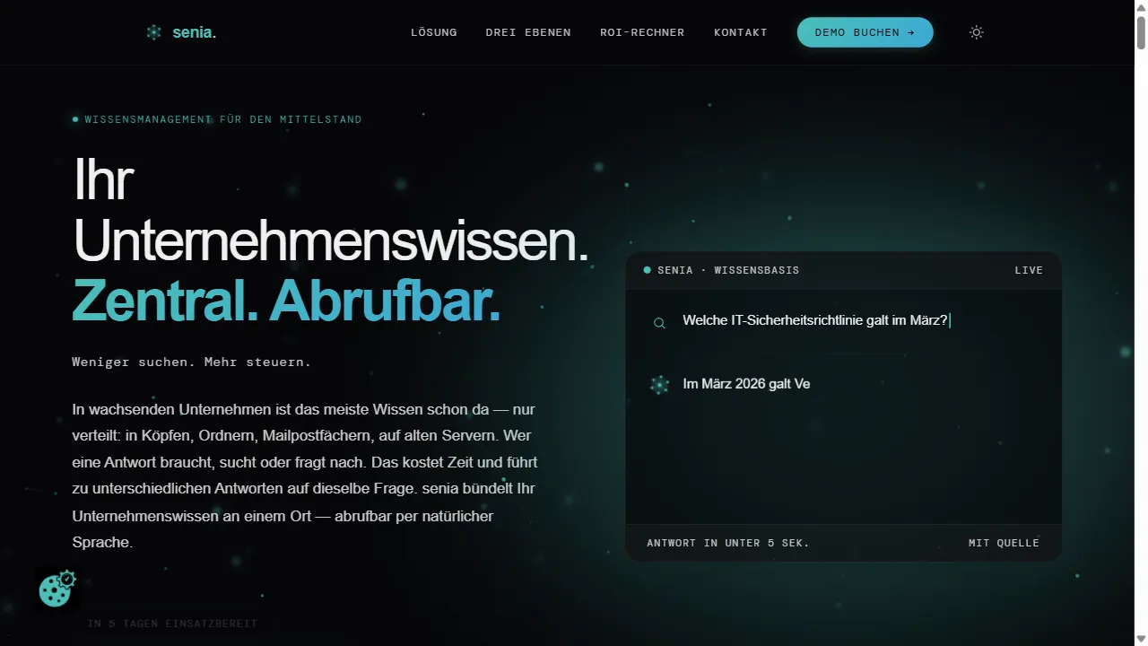Screenshot der Website senia.