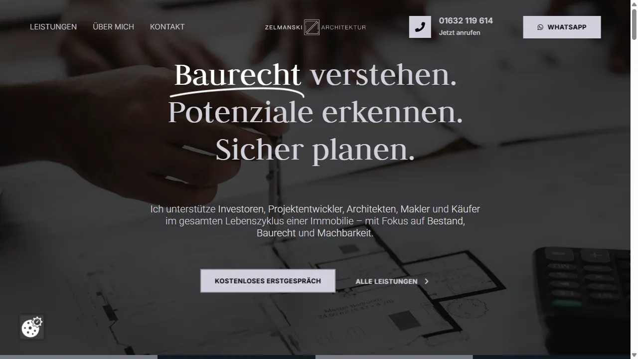 Screenshot der Website Zelmanski Architektur